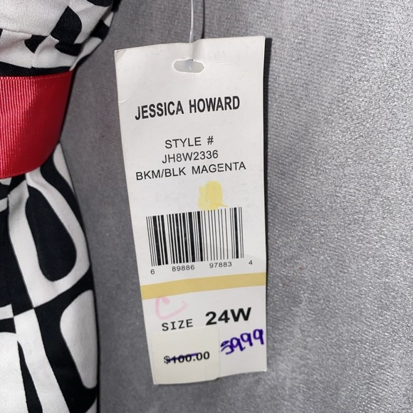 JESSICA HOWARD Womens 24W Black‎ White Geometric Sleeveless Fit Flare Dress - Picture 7 of 16